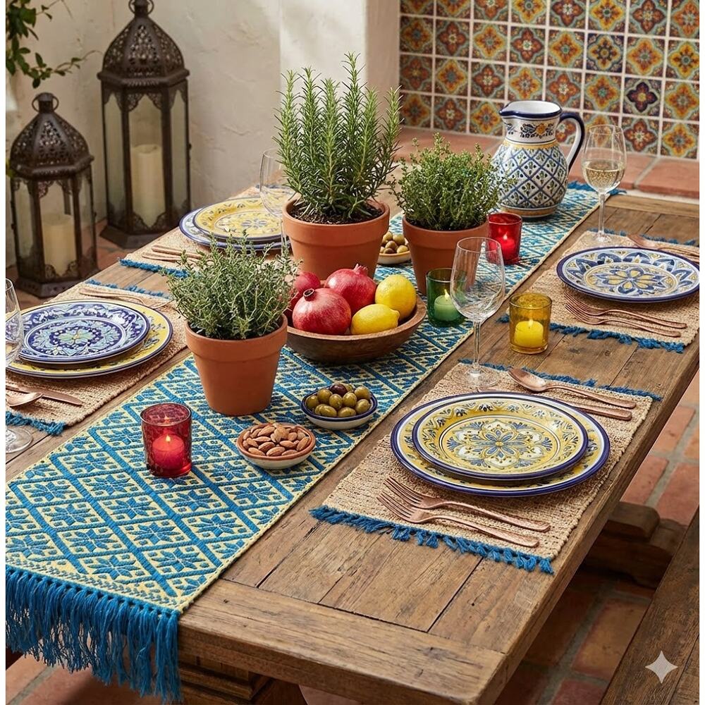 Handmade OAXACAN Table Bed Console Dresser Runner Embroidery Geometric Linens